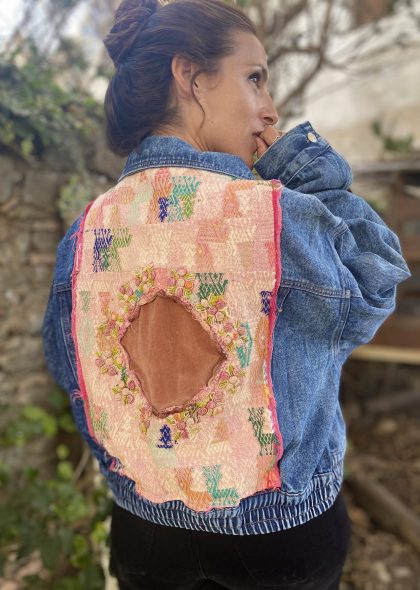 Chaqueta denim up-cycling vintage Huipil Pervinca