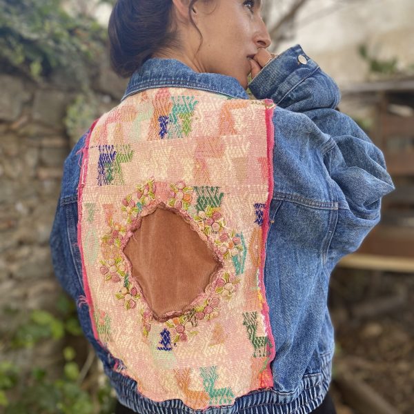 Chaqueta denim up-cycling vintage Huipil Pervinca