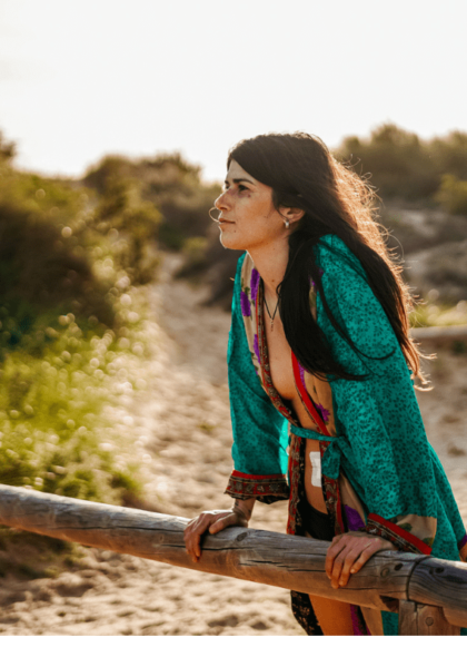kimono seda vintage reversible turquesa negro GlobE Tarifa
