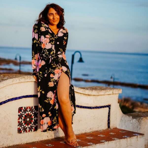 Maxi Kimono viscosa flores rosa