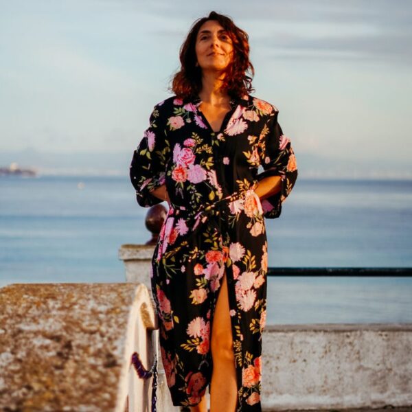 maxi kimono viscosa flores rosa GlobE Tarifa