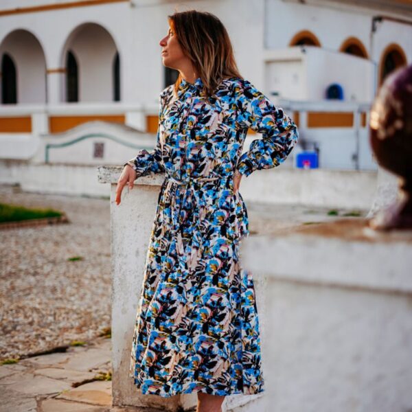 maxi kimono viscosa graphic azul GlobE Tarifa