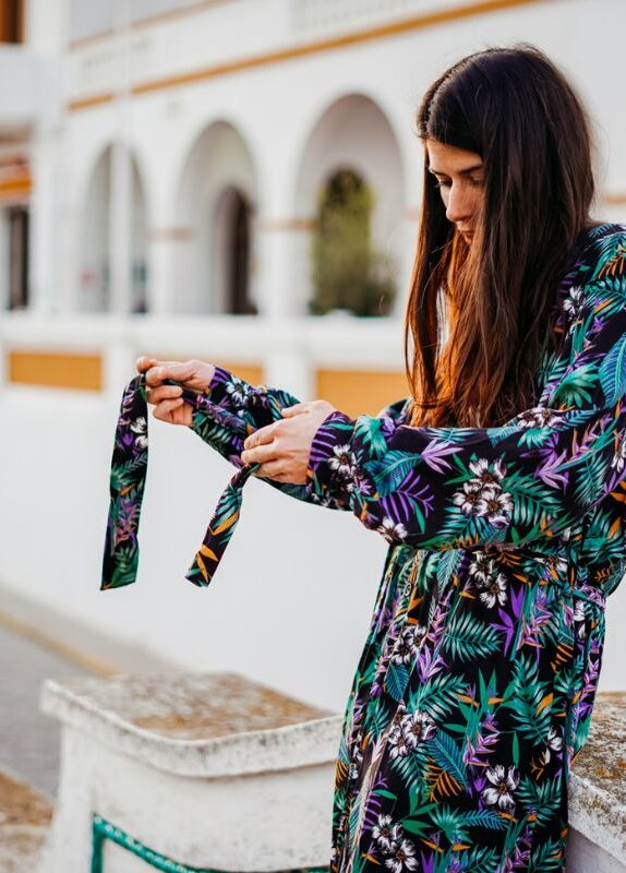 maxi kimono viscosa jungle verde Lila GlobE Tarifa