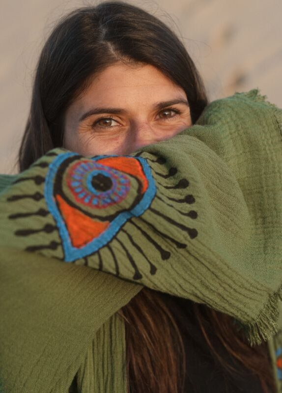 Albornoz en Algodon organico ojos de protección verde oliva