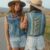 Chaleco denim up-cycling vintage Huipil verde y azul